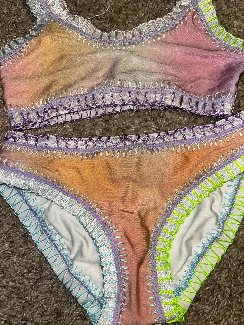 Hand-Stitched Tie-Dye Bikini Set in Peach, Pink & Lavender